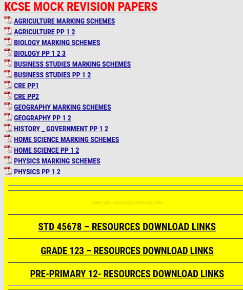 KCSE MOCK REVISION PAPERS - KCSE REVISION - KCPE-KCSE