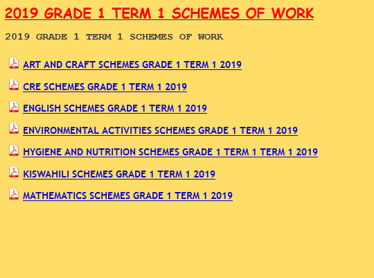 2019 GRADE 1 TERM 1 SCHEMES OF WORK - KCPE-KCSE