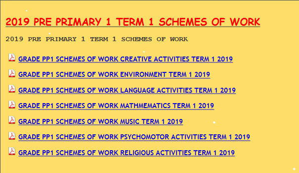 2019 PRE PRIMARY 1 TERM 1 SCHEMES OF WORK - KCPE-KCSE