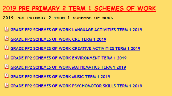 2019 PRE PRIMARY 2 TERM 1 SCHEMES OF WORK - KCPE-KCSE