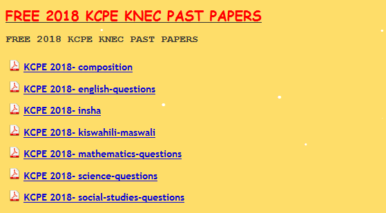 FREE 2018 KCPE KNEC PAST PAPERS - KCPE-KCSE